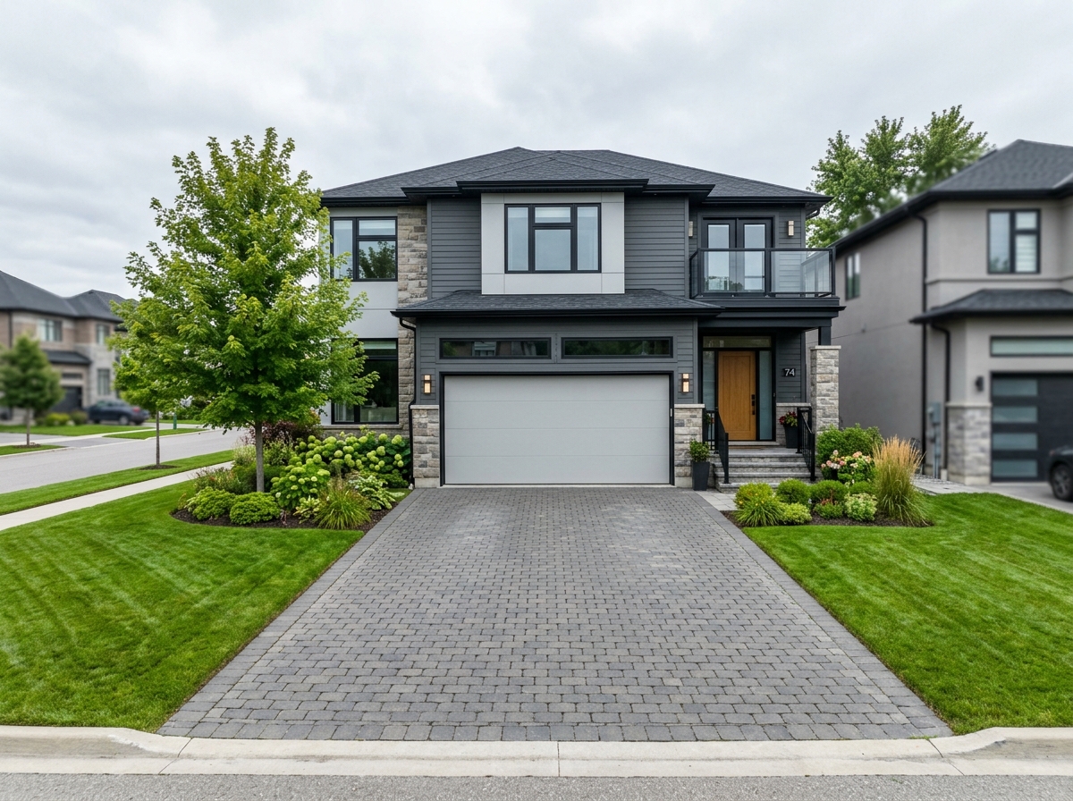 A newly replaced insulated Garaga garage door on an Ottawa home