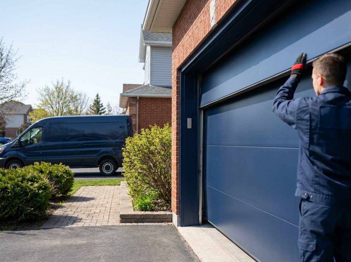 Newly installed insulated Garaga garage door on an Ottawa home, fitted by a HUSH technician