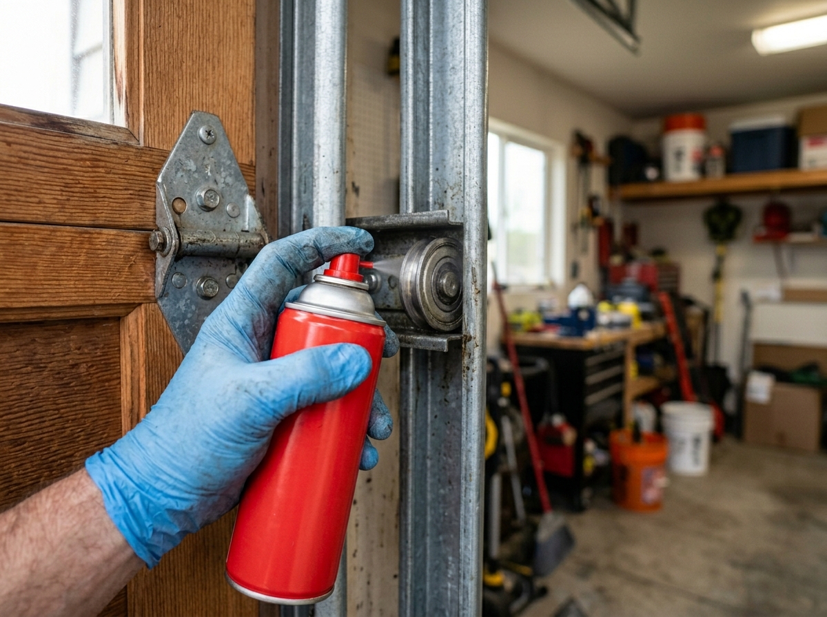 HUSH technician replacing a cracked numbered hinge on an Ottawa garage door section